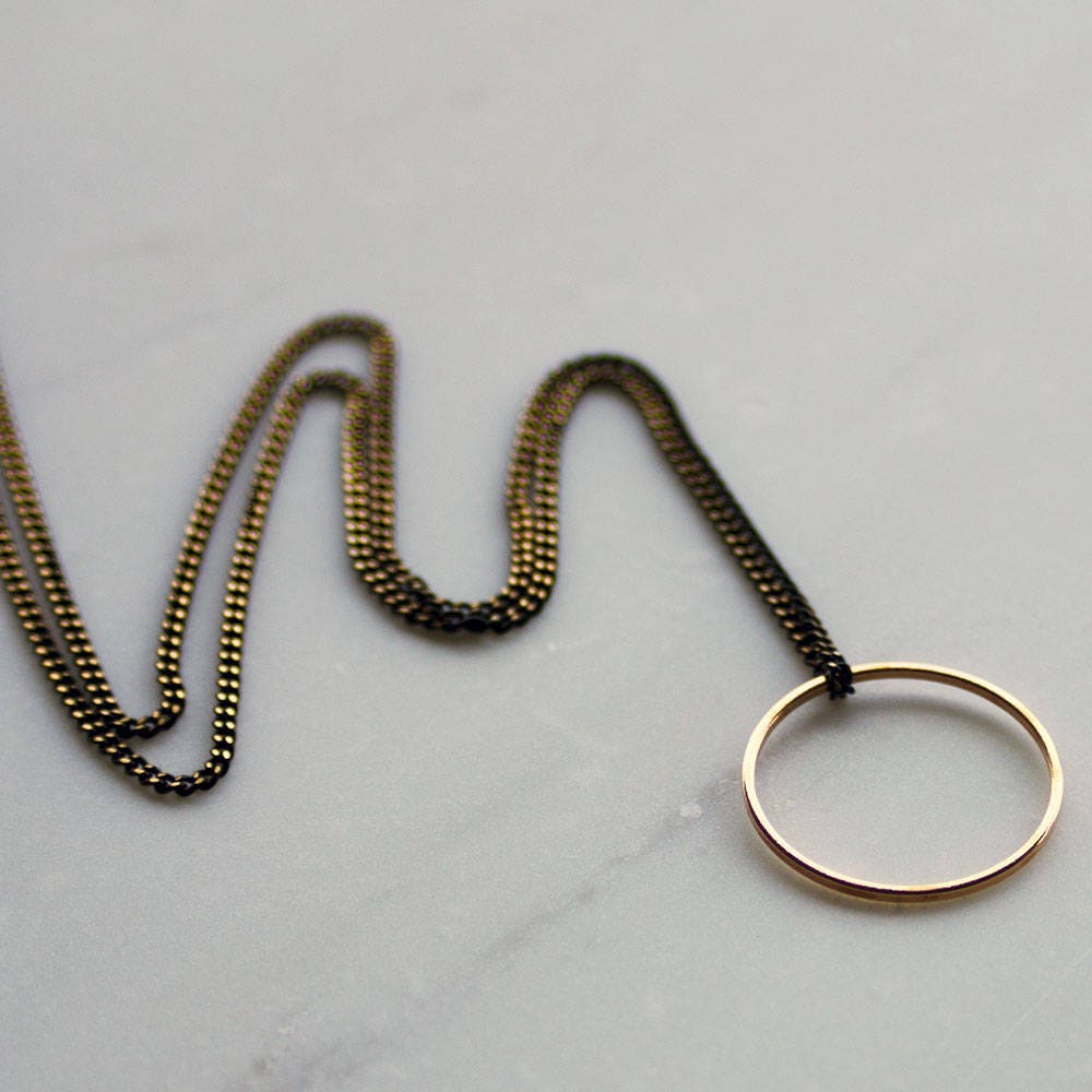 Rose Gold Infinity Ring Necklace Black and Gold Chain, Geometric Necklace, bridesmaid, Gift for Girlfriend, Eternity ring