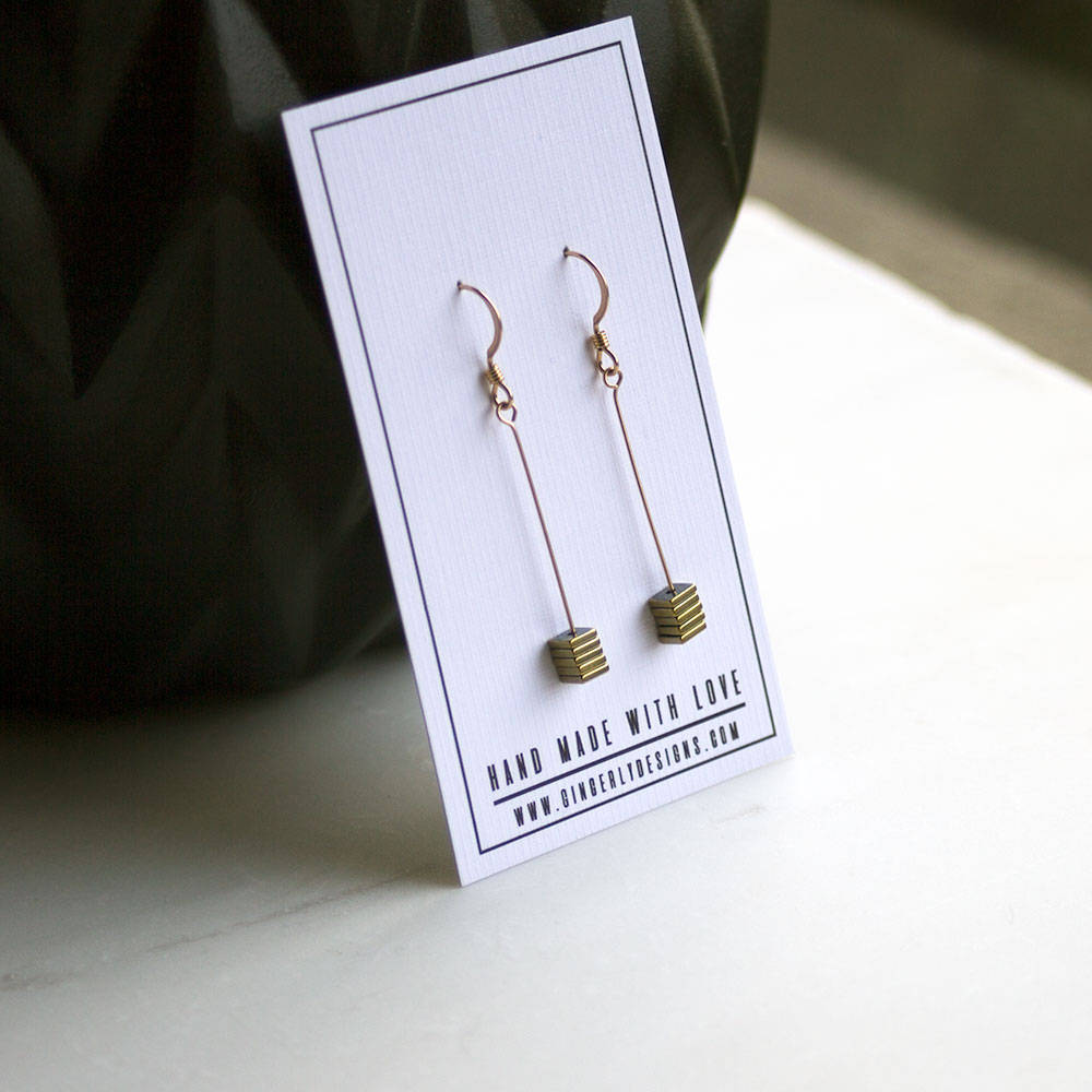 Gold Drop Earrings, Minimalist Drop Earrings, dangle earrings, Delicate Earrings, handmade jewelry, cube earrings, geometric jewelry