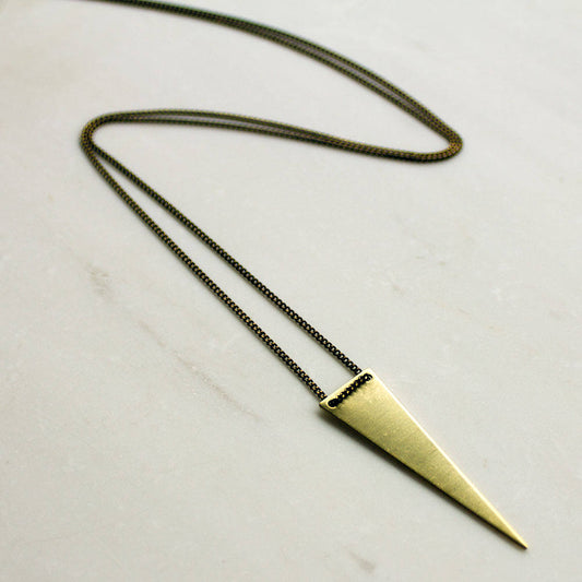 Gold Arrow Point Long Necklace, Brass triangle necklace, Minimalist necklace, boho jewelry, Gift for wife girlfriend sister mom