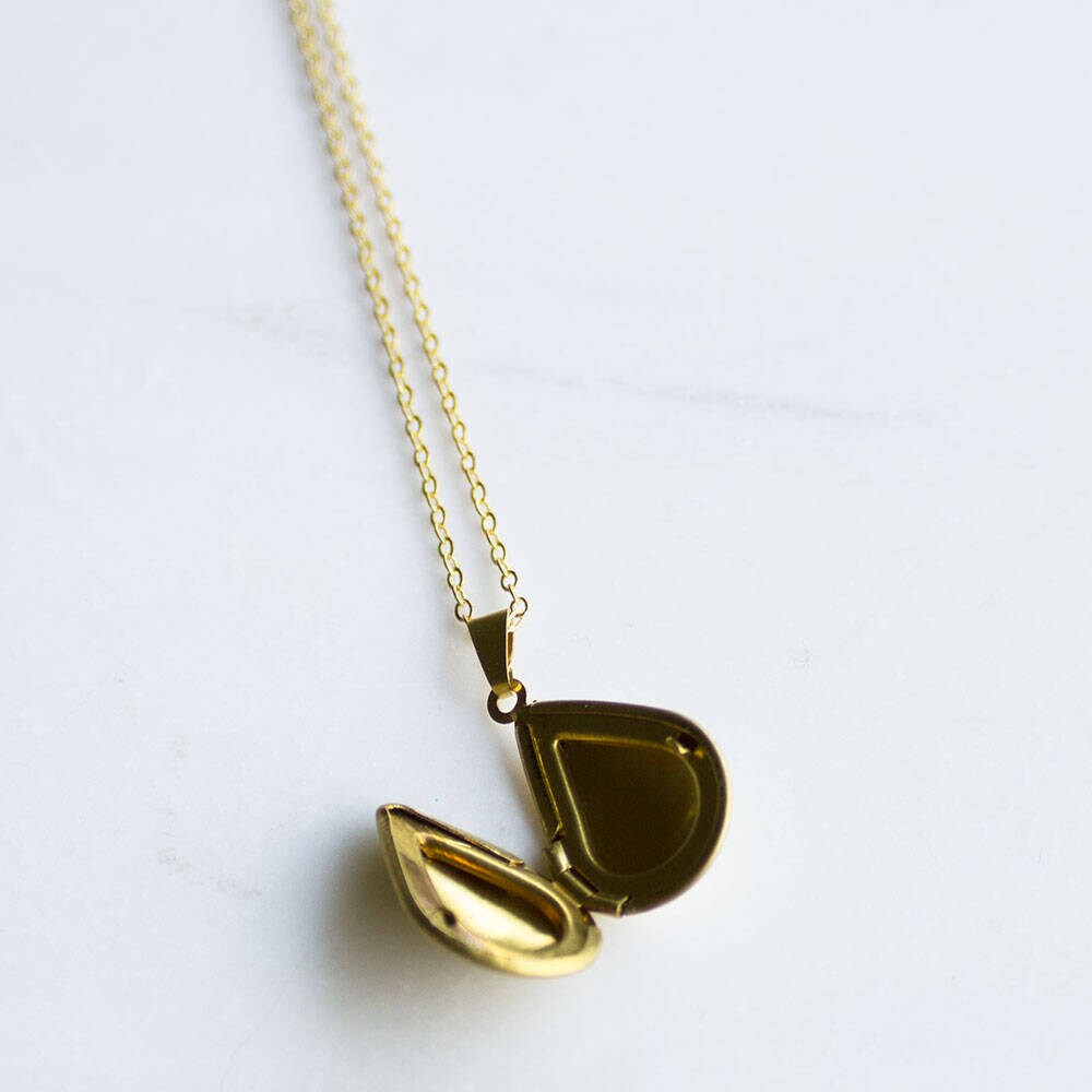Simple Gold Locket, Teardrop locket, small locket, modern locket, graduation gift, brass locket, gift for her, Personalised mothers day gift