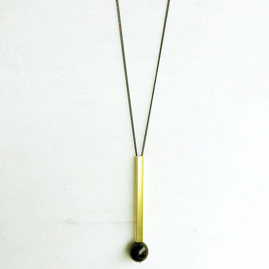 Gold Bar and Onyx Necklace, Black gold statement jewelry