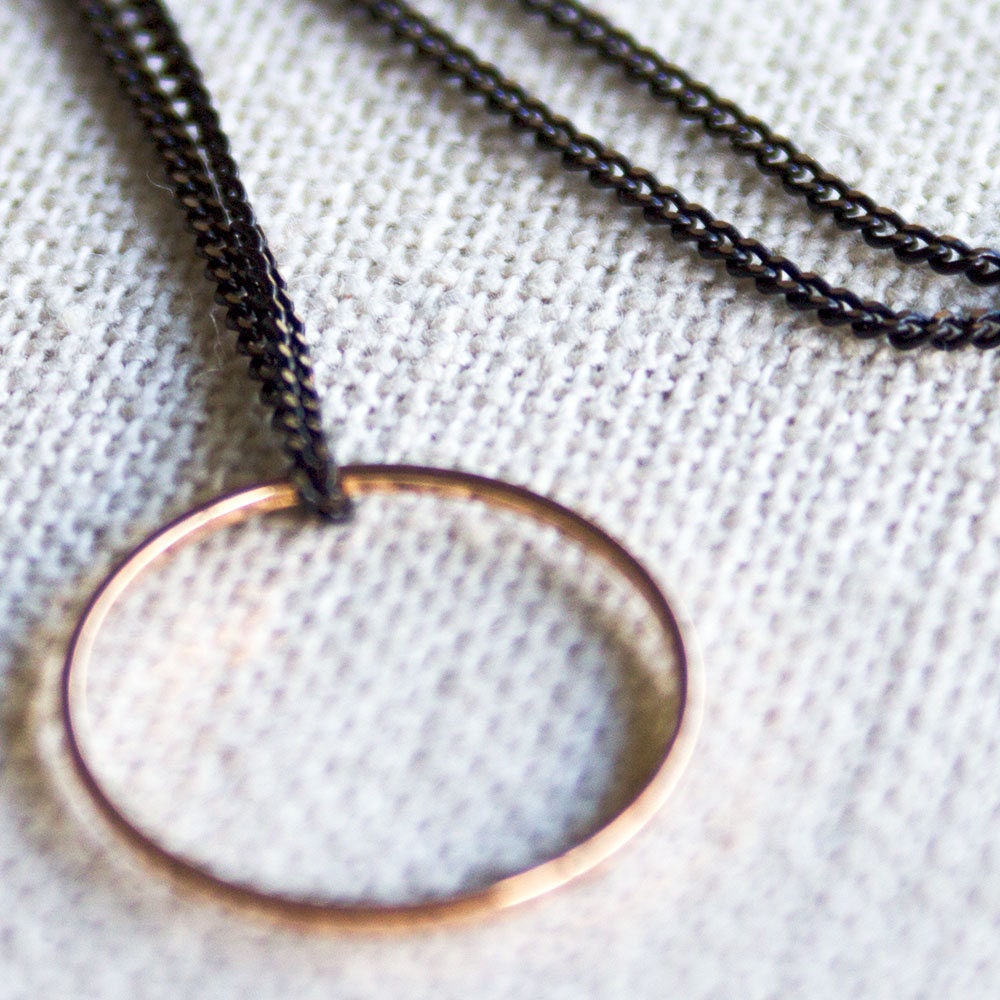 Rose Gold Infinity Ring Necklace Black and Gold Chain, Geometric Necklace, bridesmaid, Gift for Girlfriend, Eternity ring