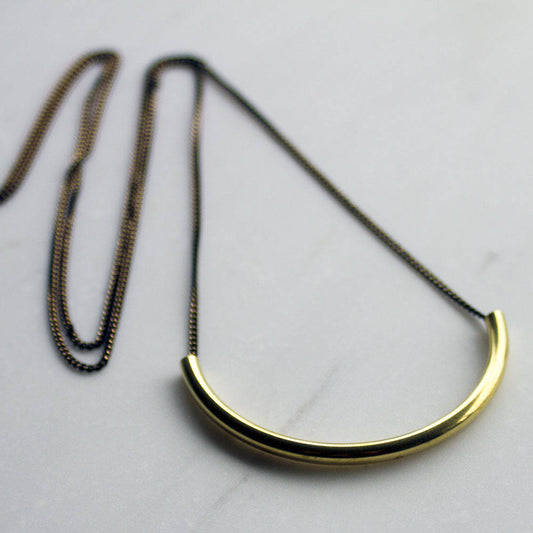 Gold Half Circle Modern Necklace, rose gold necklace, Crescent Moon necklace, tube necklace, Clean Modernist necklace, everyday necklace