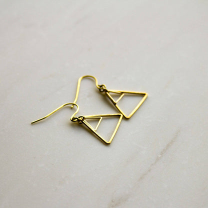 Gold triangle earrings, Geometric triangle earrings, Gold earrings, modern drop earrings, Gift for her, gift for wife, bridesmaid earrings