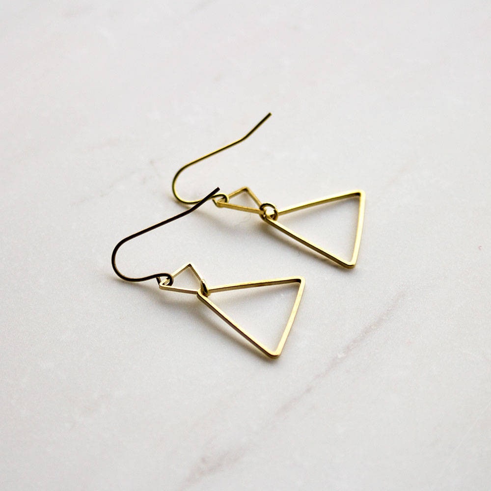 Gold Triangle Earrings, Modern Gold Earrings, minimalist earrings, Gift For Girlfriend, Gift For Wife, triangle jewelry, Bridesmaid earrings