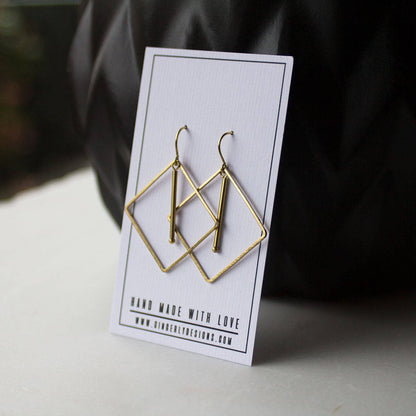 Gold Geometric Diamond Earrings, Gold dangle earrings, Minimalist Earrings, Gift for Mom, square Earrings