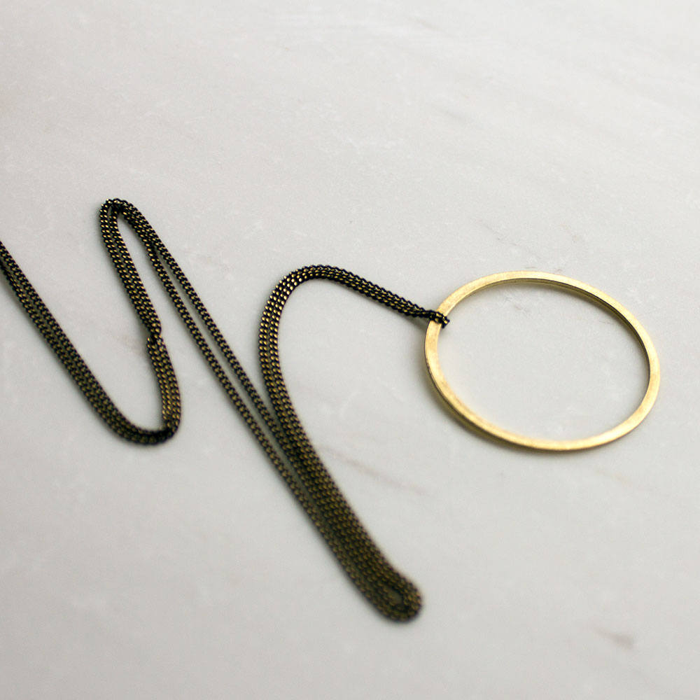Long brass circle necklace, long ring necklace, layering necklace, long pendant, eternity necklace, gift for mothers day, girlfriend women