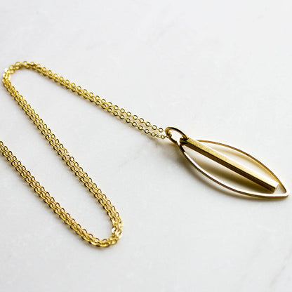 Long gold bar and leaf layering necklace, oval necklace, long bar necklace, modern necklace, minimalist necklace, gift for her women
