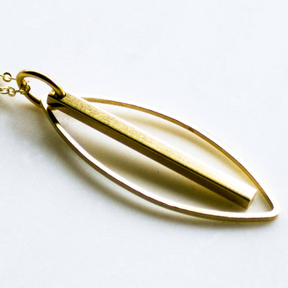 Long gold bar and leaf layering necklace, oval necklace, long bar necklace, modern necklace, minimalist necklace, gift for her women