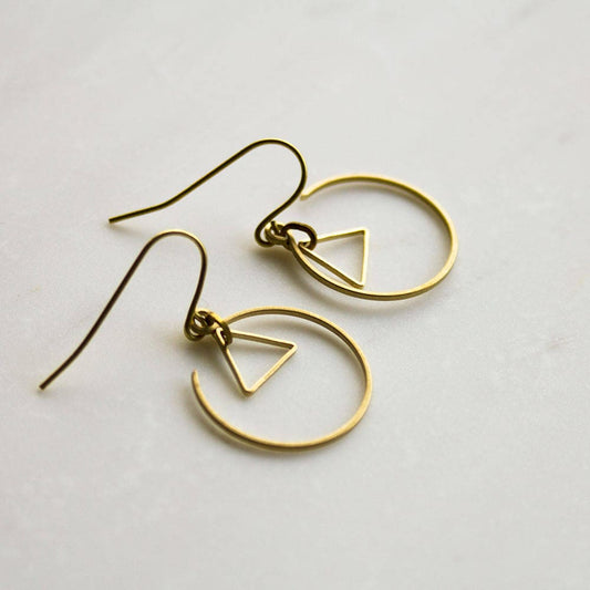 Gold Triangle Earrings, Gold circle earrings, geometric earrings, tribal earrings, minimalist earrings, mothers day gift, gift her, delicate