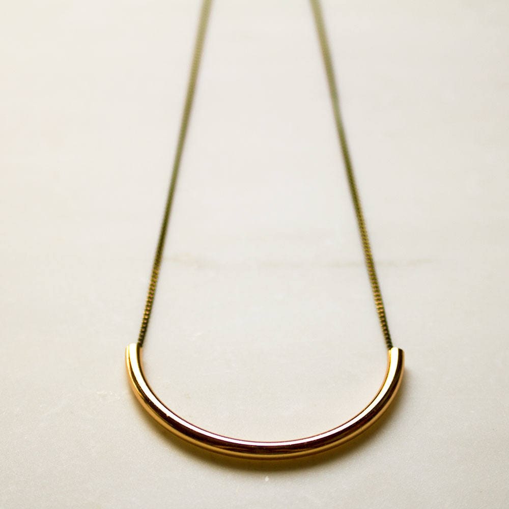 Long Rose Gold Necklace, Tube Necklace, Simple Necklace, Minimalist Necklace, Crescent Necklace, Moon Necklace, Christmas gift for her