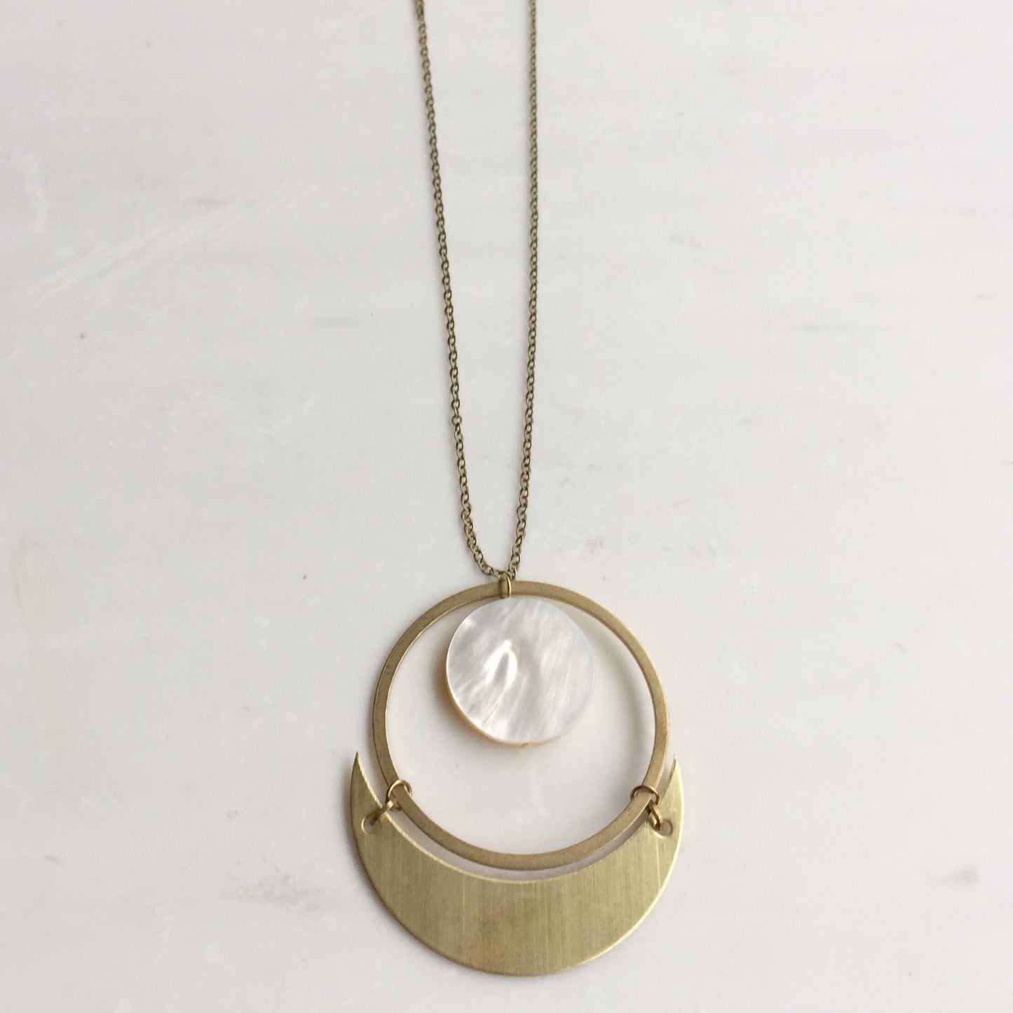 Crescent moon and mother of pearl statement necklace, statement necklace, moon necklace, mother of pearl gold necklace, gift for her