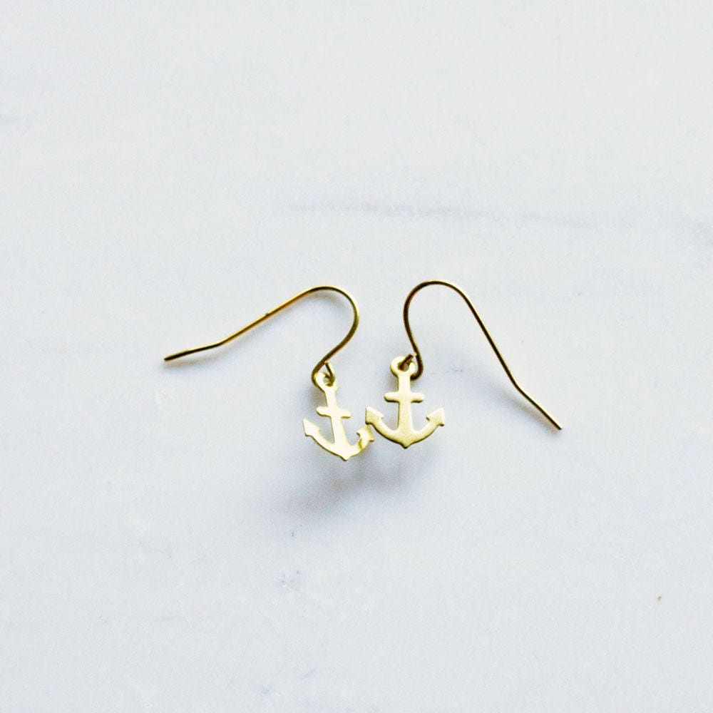 Delicate Anchor Earrings, small gold earrings, nautical jewelry, stocking stuffer, gift for her, sailor jewelry, gold anchor, Christmas gift