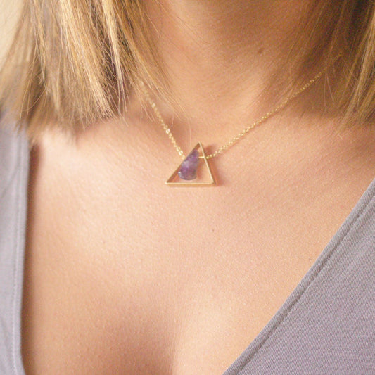 Crystal Necklace, Amethyst Necklace, Choose One Triangle necklace, Geometric Necklace, Layering minimalist necklace, Mother's Day Gift