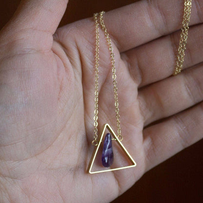 Crystal Necklace, Amethyst Necklace, Choose One Triangle necklace, Geometric Necklace, Layering minimalist necklace, Mother's Day Gift