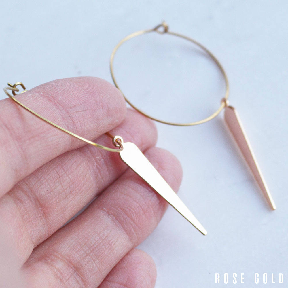 Gold Hoop Earrings with Brass Spike spear, tribal earrings, gold hoop earrings, boho earrings, bridesmaid earrings, minimalist hoop