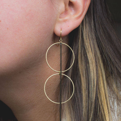 Gold Statement Earrings, hoop earrings, black and gold earrings, minimalist earrings, gift for her, party earrings, circle geometric