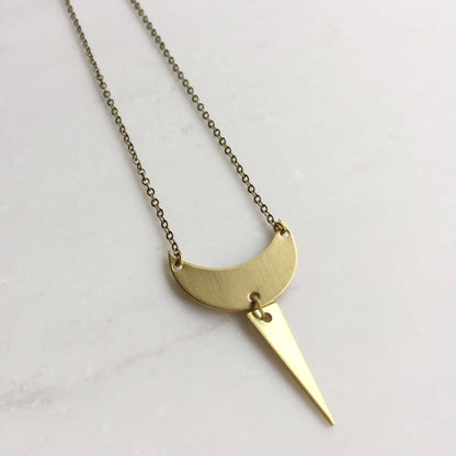 Simple gold pendant necklace, brass minimalist necklace, crescent moon pendant