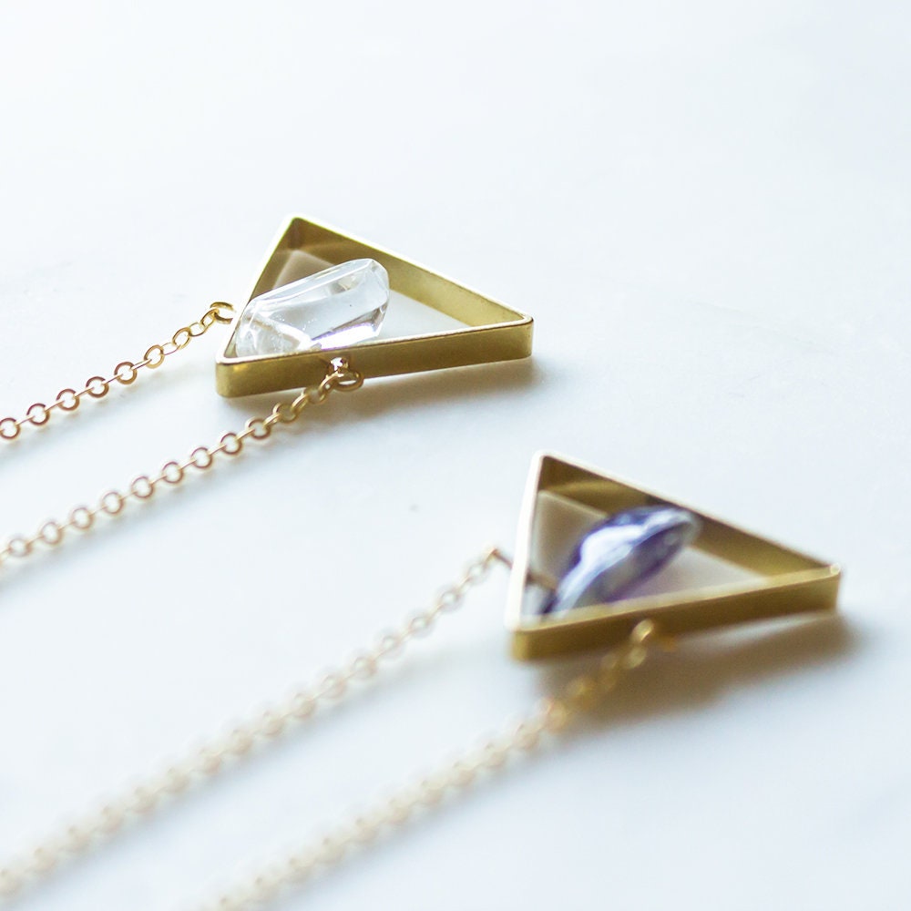 Crystal Necklace, Amethyst Necklace, Choose One Triangle necklace, Geometric Necklace, Layering minimalist necklace, Mother's Day Gift