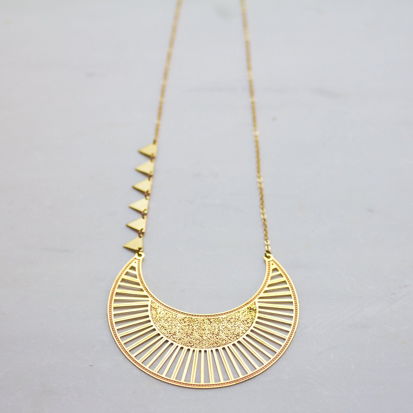 Crescent Moon Necklace, ethnic jewelry, statement necklace, boho necklace, gold moon necklace, unique gift for her, gold triangle necklace