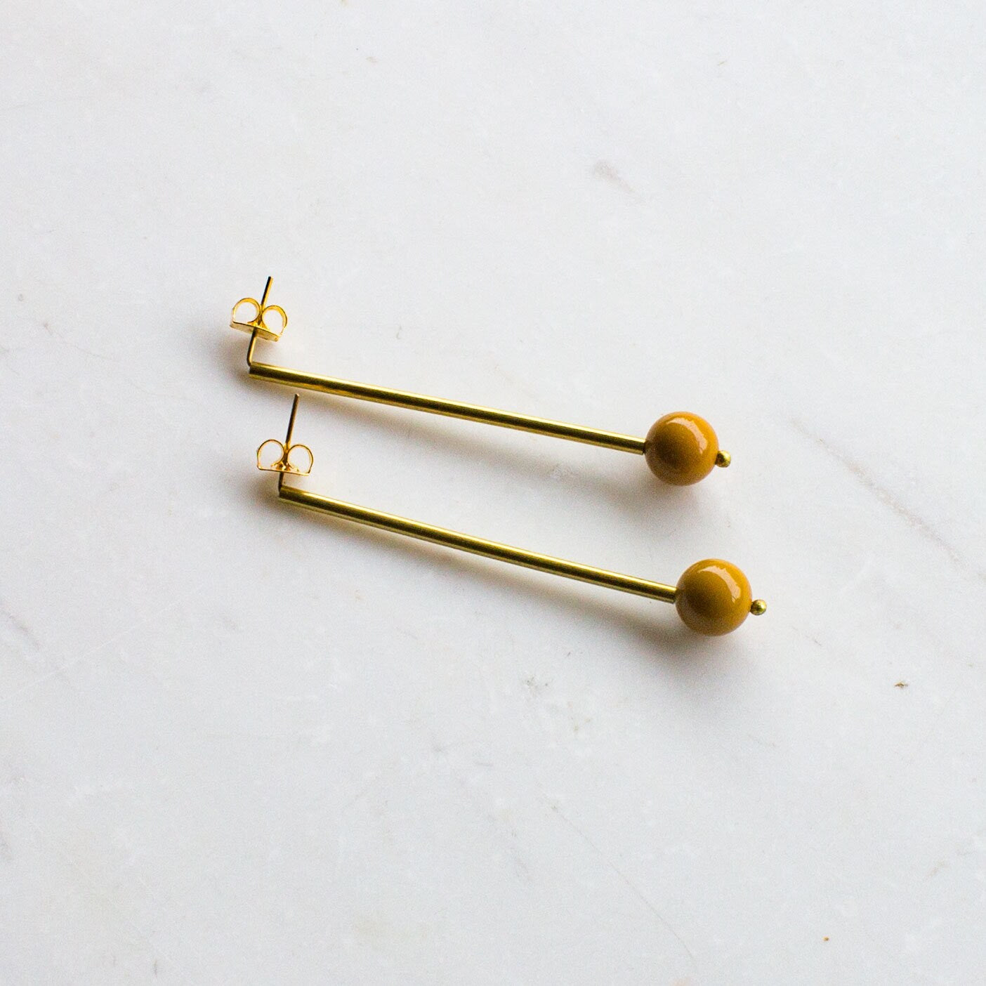 Long yellow and gold drop earrings, long minimalist statement earrings, jasper stone earrings, gold bar earrings