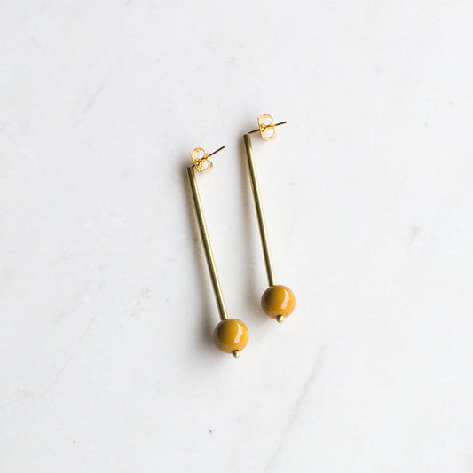 Long yellow and gold drop earrings, long minimalist statement earrings, jasper stone earrings, gold bar earrings