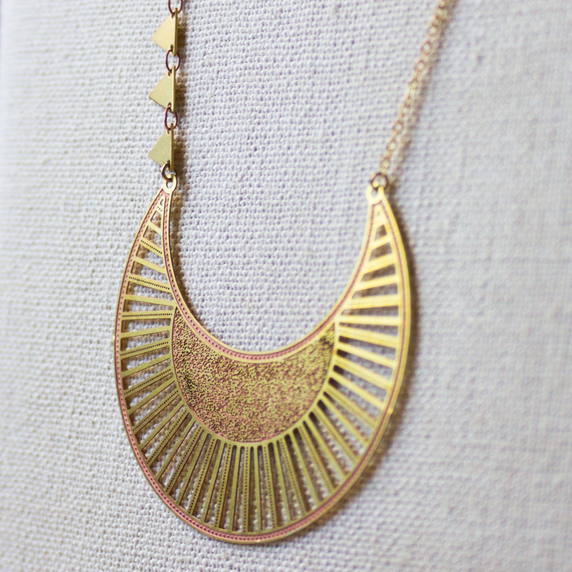 Crescent Moon Necklace, ethnic jewelry, statement necklace, boho necklace, gold moon necklace, unique gift for her, gold triangle necklace