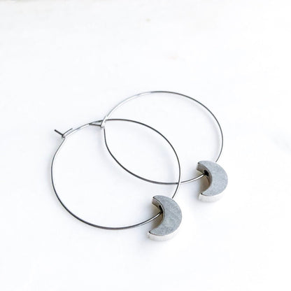 Silver Crescent Moon Hoop Earrings, Celestial jewelry, gold earrings, moon jewelry