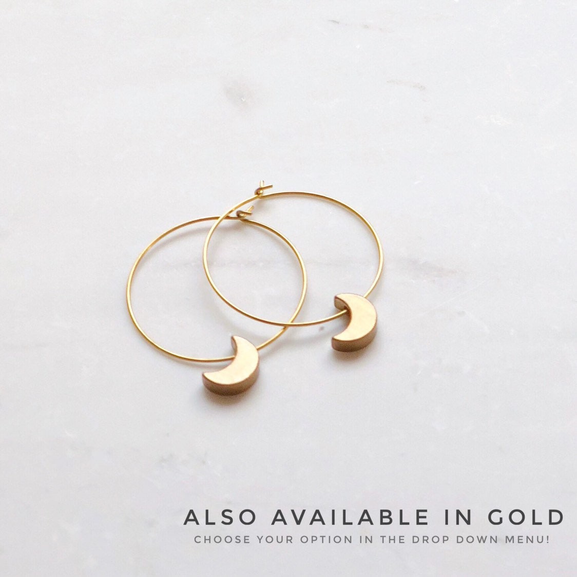 Silver Crescent Moon Hoop Earrings, Celestial jewelry, gold earrings, moon jewelry