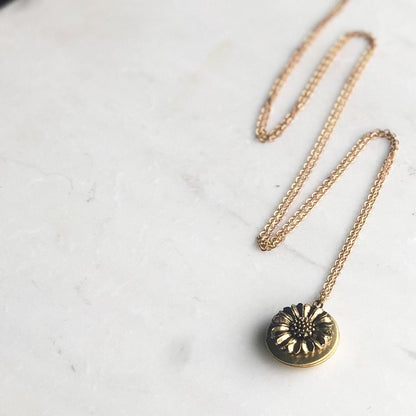 Sunflower necklace, delicate locket necklace, flower pendant, hippy necklace