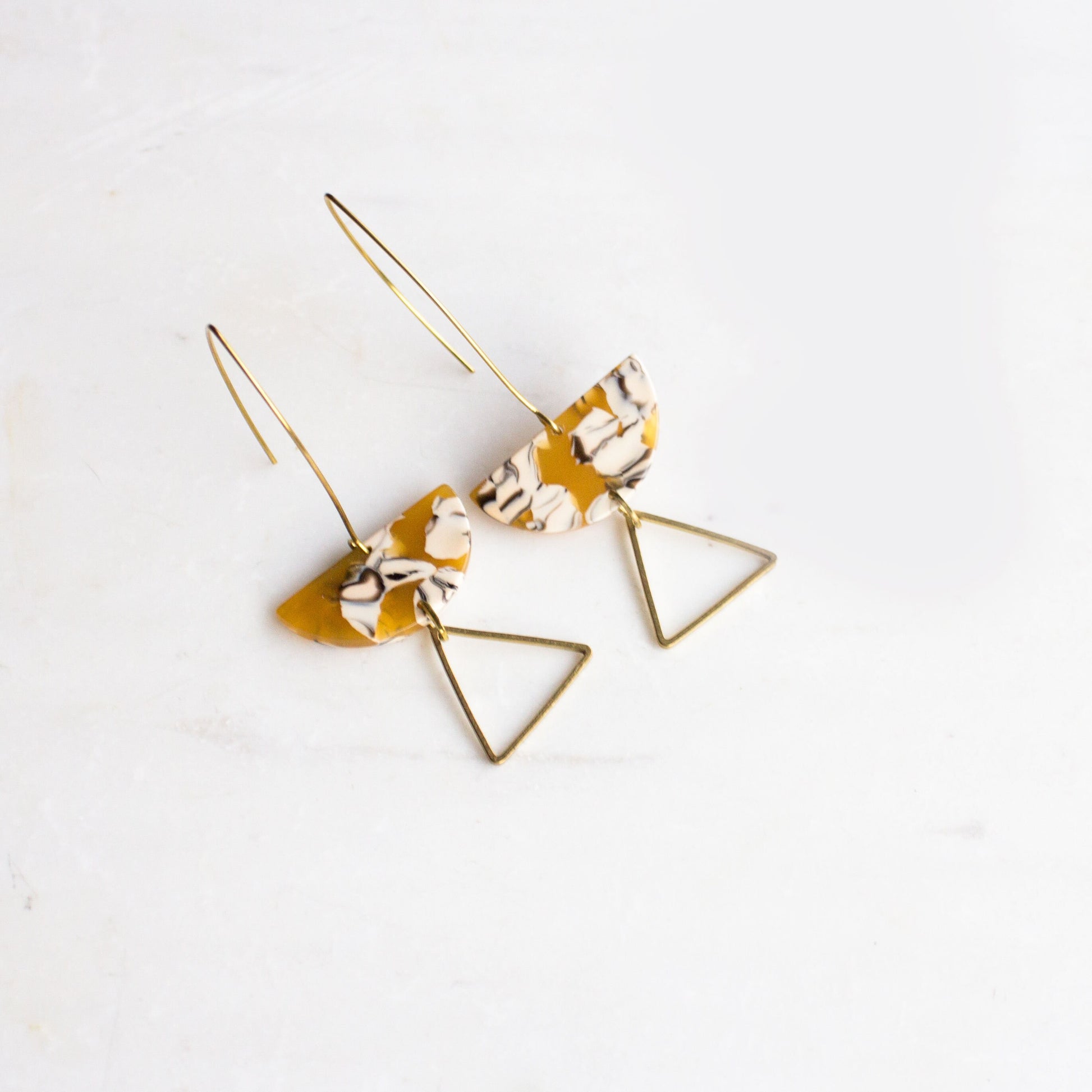 Yellow geometric drop earrings, long triangle earrings, yellow triangle earrings