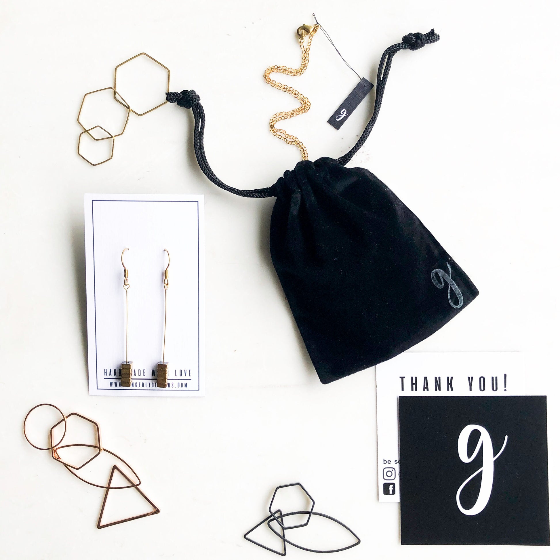 Minimalist Black and Gold Earrings, Modern Hoop with Hexagon, Honeycomb earrings