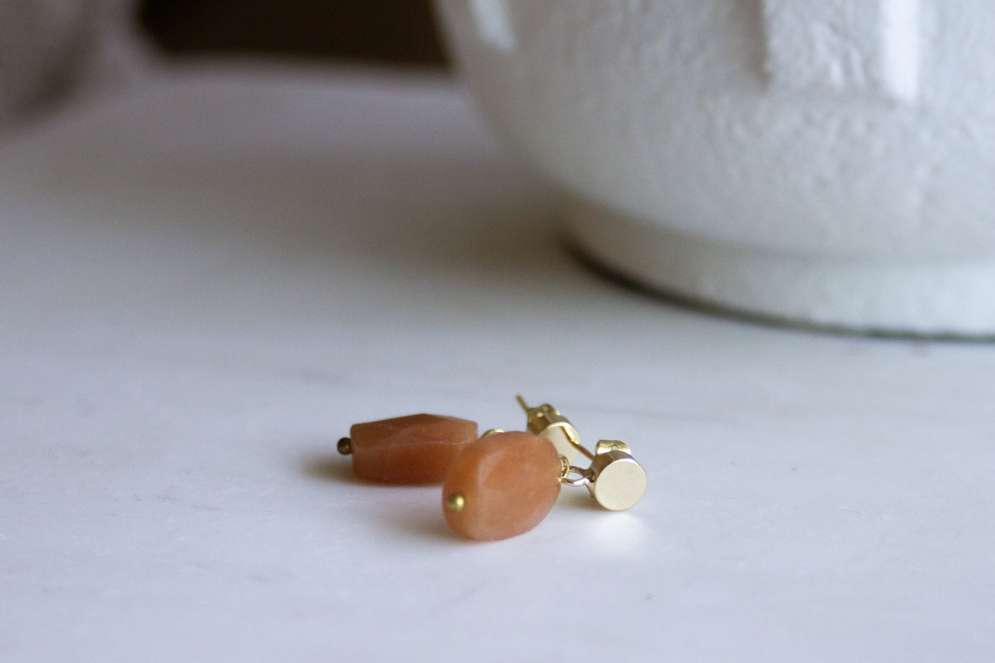 Orange stone drop earrings, faceted orange rectangle earrings, gold stud earrings, unique gift for her earrings